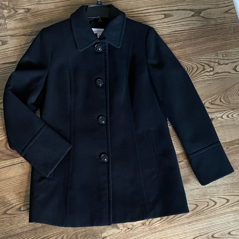 Liz Claiborne Black Single Breast Pea Coat